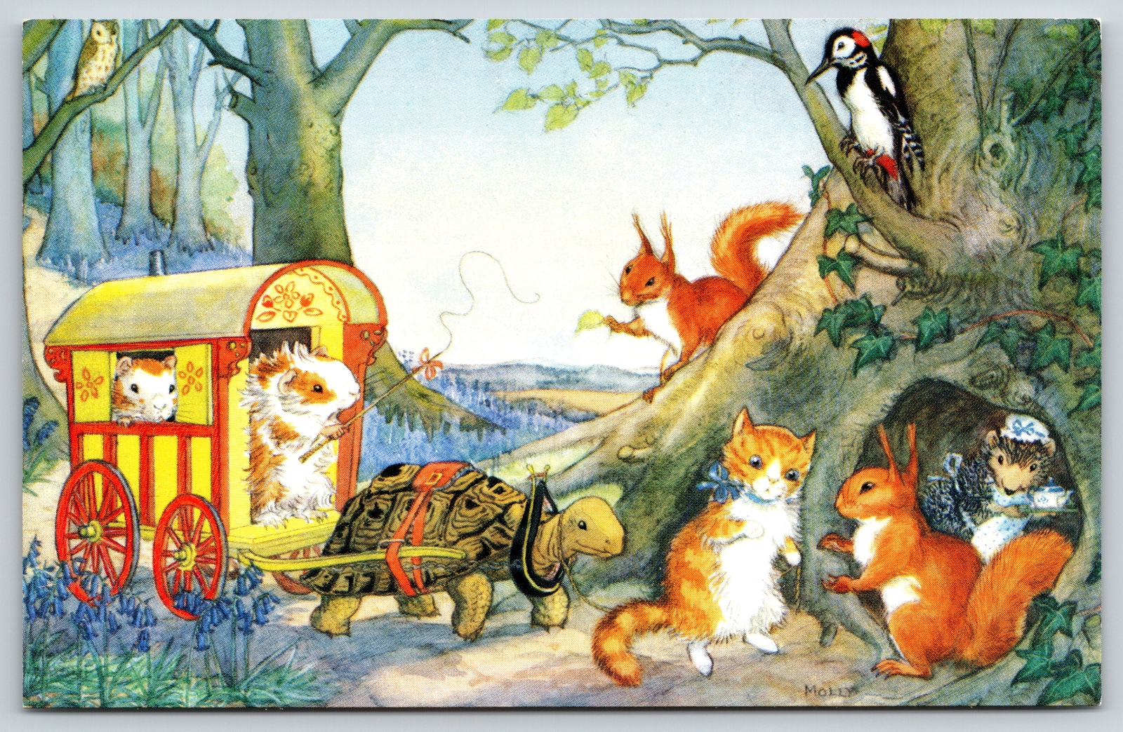 Molly Brett Fantasy~The Visitors~Turtle Pulls Gypsy Wagon~Medici Postcard