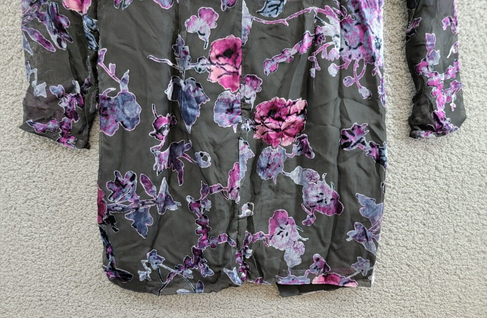 AQUA Floral Velvet Burnout Mini Dress Women's L Multi V-Neck Back Zip Closure - Picture 15 of 19