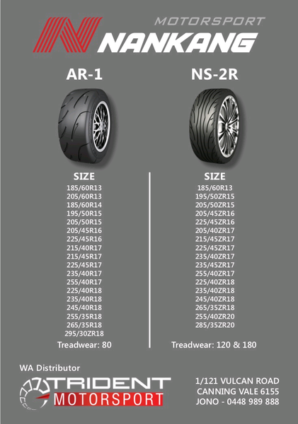 Nankang Tyre Size Chart