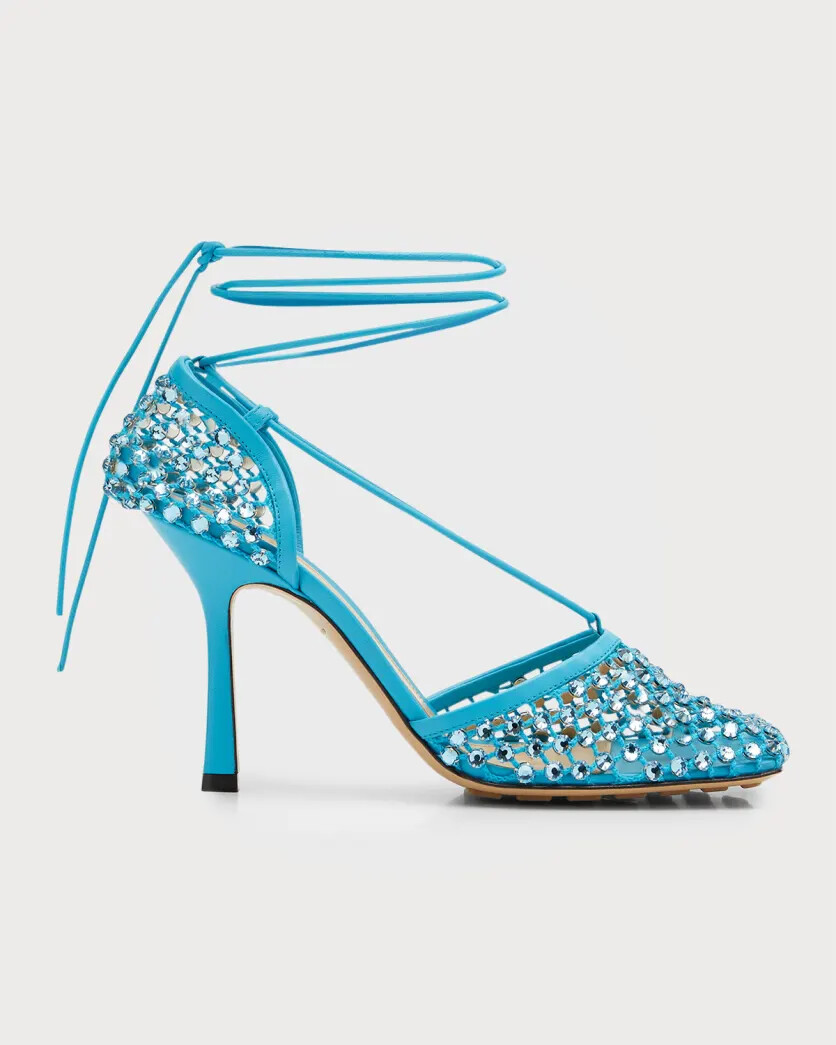 Pre-owned Bottega Veneta Sparkle Stretch High-heel Sandals Retail $1950 In Blue