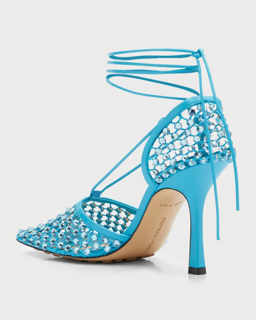 Pre-owned Bottega Veneta Sparkle Stretch High-heel Sandals Retail $1950 In Blue