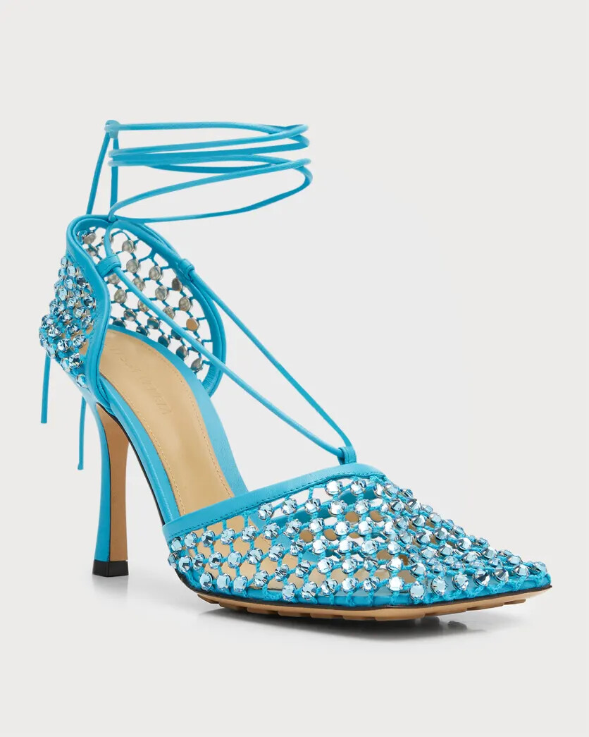 Pre-owned Bottega Veneta Sparkle Stretch High-heel Sandals Retail $1950 In Blue