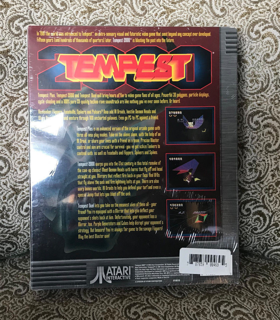 NICE BOX!  FACTORY SEALED!  Atari Tempest 2000 Video Game.  PC COLLECTIBLE