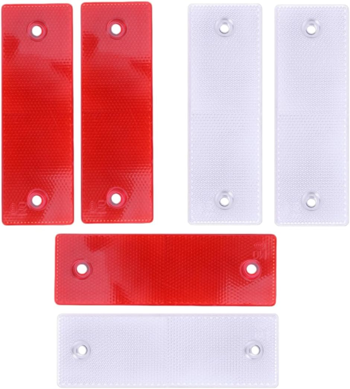 6Pcs Universal Red + White Plastic Rectangular Stick-On Car Reflector Sticker, D