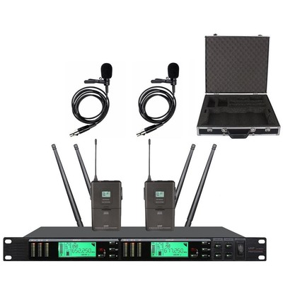 Wireless System Dual Lavalier Lapel Microphone True Diversity w Case For Shure