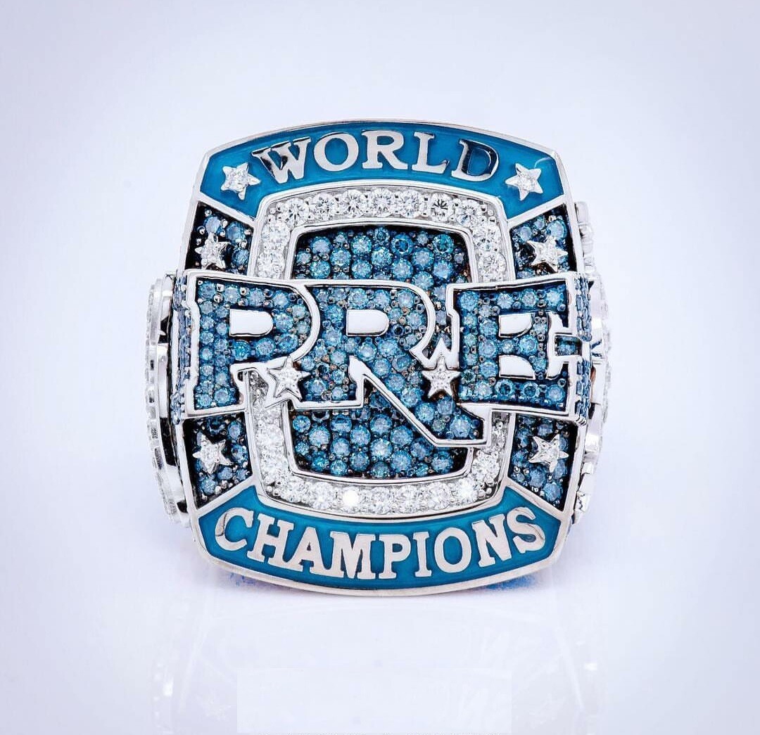 Pre-owned Online0369 Men Customized World Champions Name Ring Rd Blue Topaz Cubic Zirconia Silver In Yellow