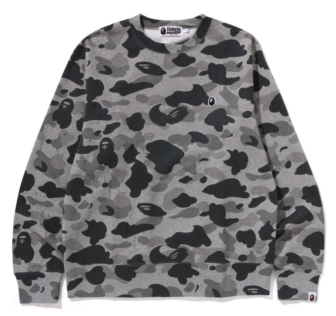 Pre-owned A Bathing Ape A Bathnig Ape Men's Heather Gray Camo Ape Head One Point Crewneck Sweat