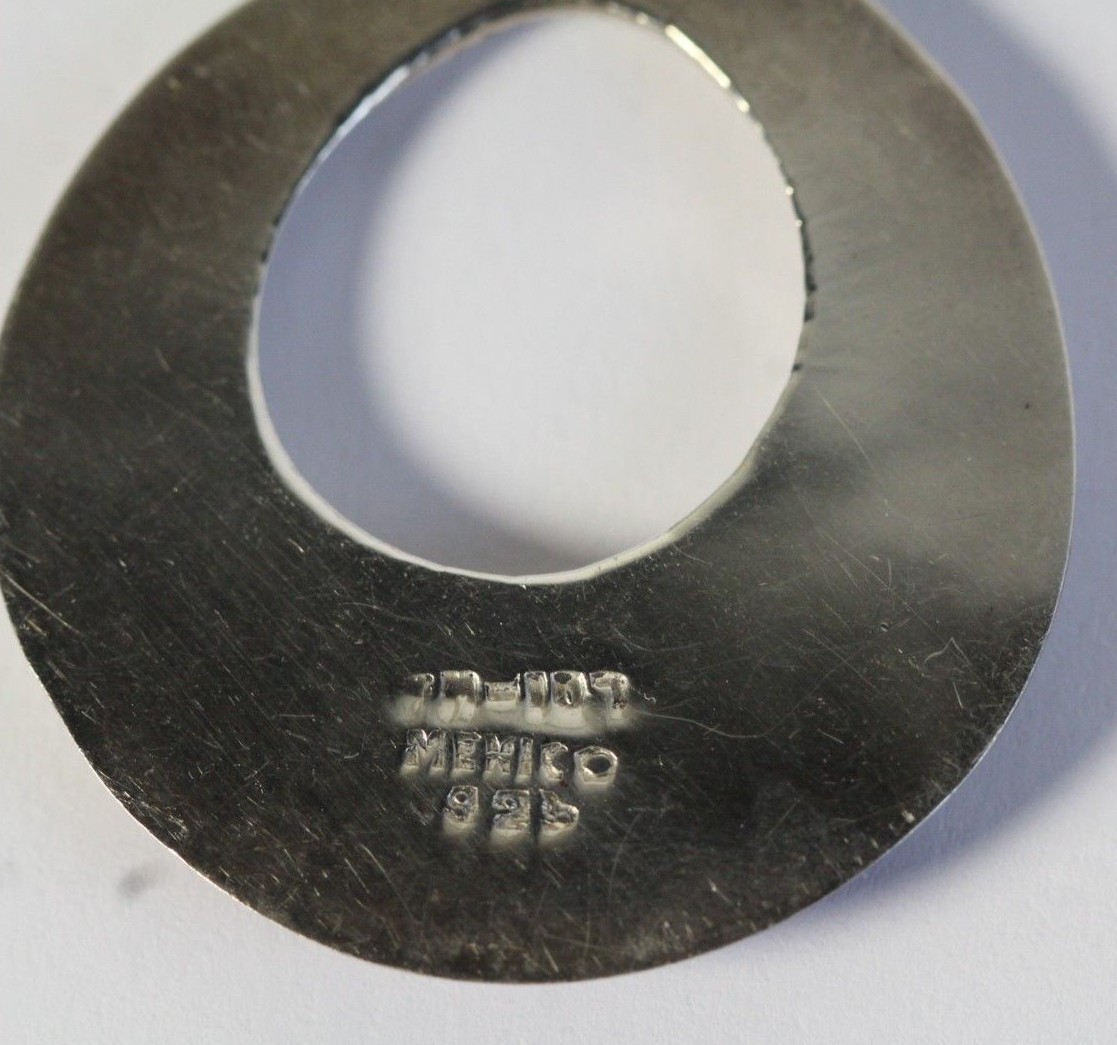 Large Vintage Sterling Silver & Sugalite Taxco Engraved Hoop Dangle Earrings