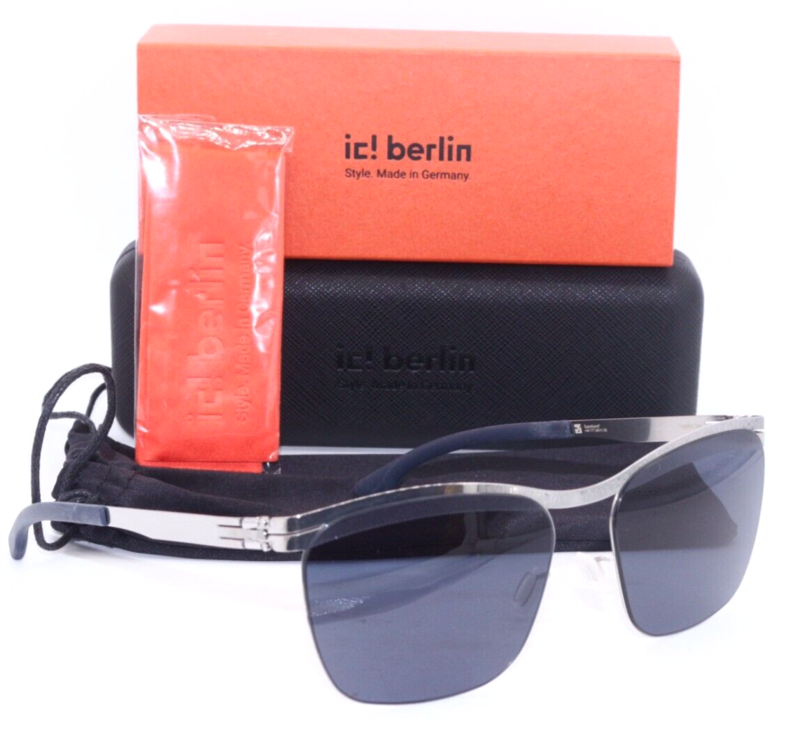 Pre-owned Ic! Berlin Ic Berlin Tegeler See Chrome Silver W/blue Lens Authentic Sunglasses 56-15