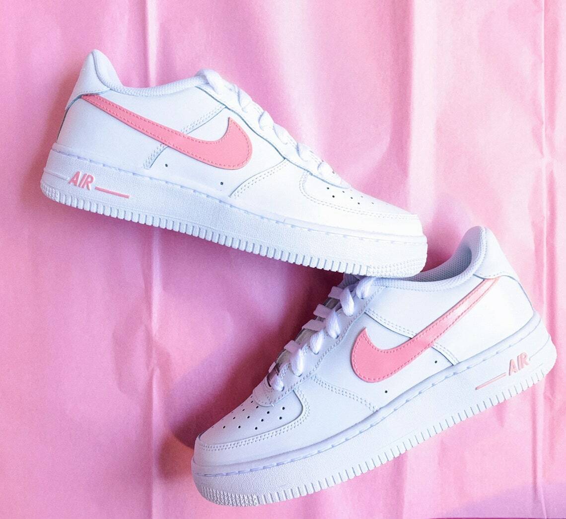 Nike Air Force 1 Custom Low Pink Swoosh Casual Womens Shoes
