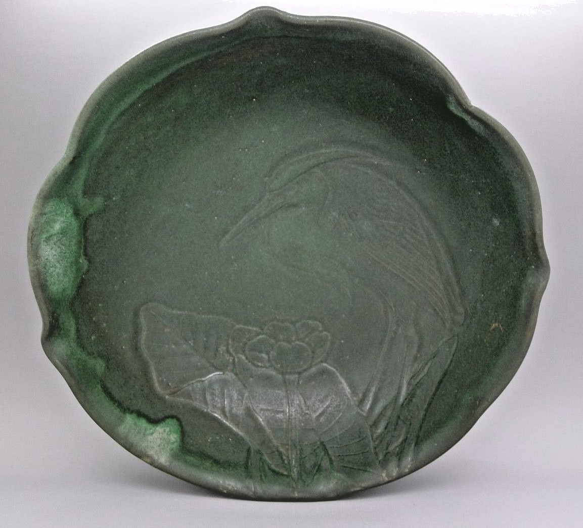 Owens  Antique Art Pottery Bowl Kingfisher Bird Design Rare Arts & Crafts