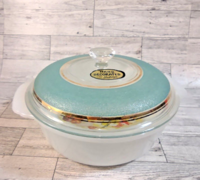 Vintage NEW FireKing 1.5 QT covered casserole w/ tags hand-decorated