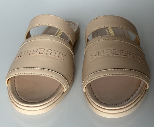 Pre-owned Burberry Open Toe Women's Peach Leather Slides Sandals 7.5 (37.5) 8047843 It In Orange