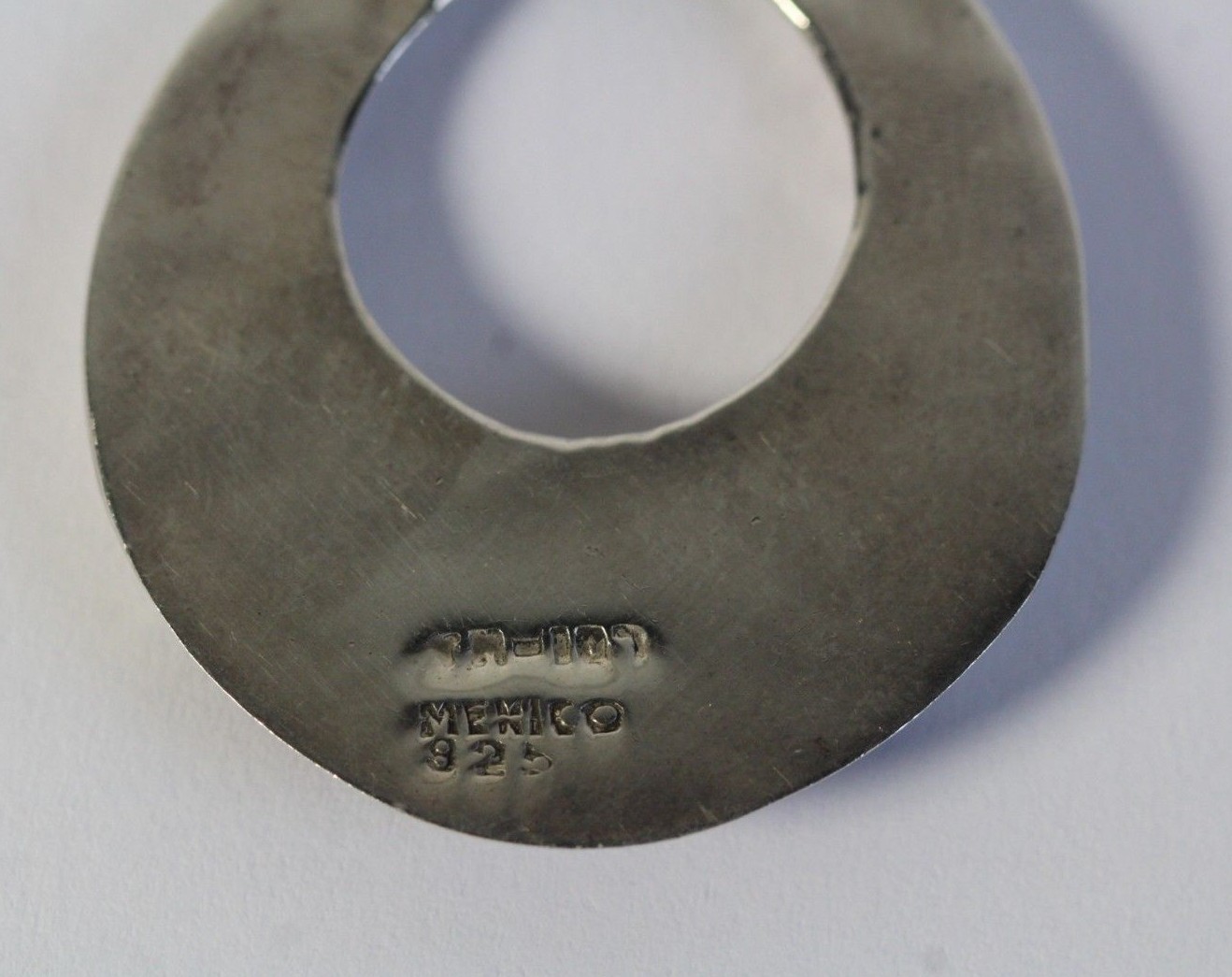 Large Vintage Sterling Silver & Sugalite Taxco Engraved Hoop Dangle Earrings