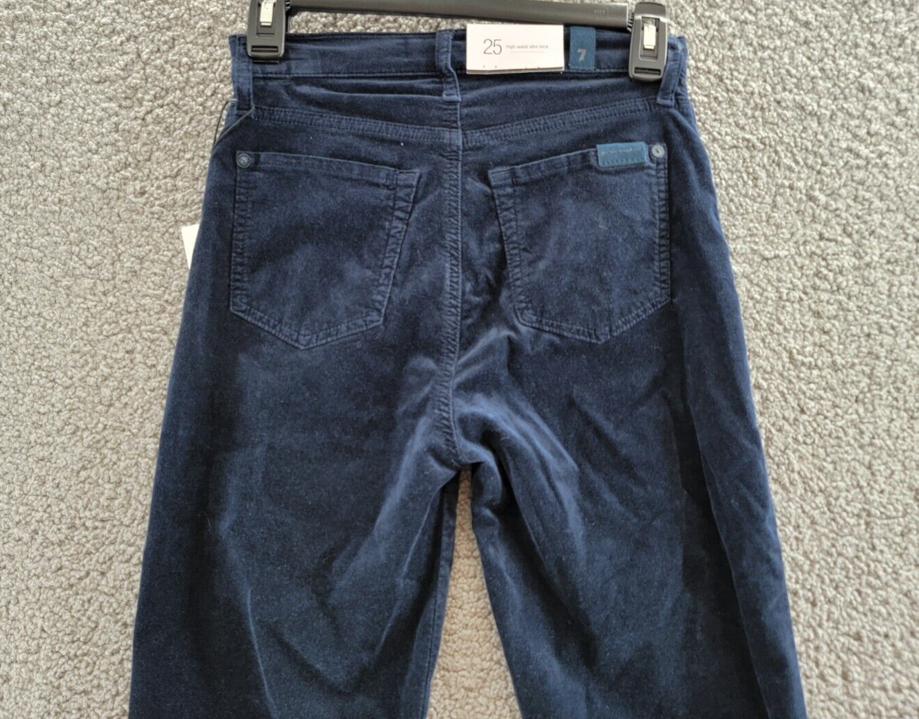 7 For All Mankind High Rise Velvet Slim Kick Flare Jeans Women's 25 Ink Zip Fly - Picture 12 of 18