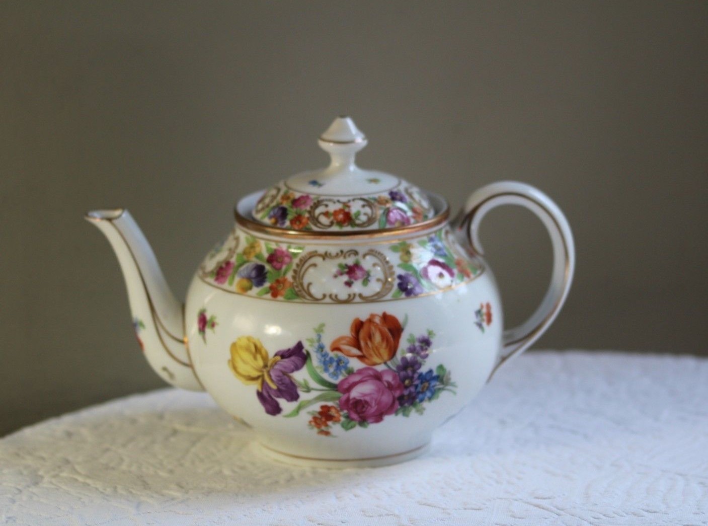 Antique Schumann Bavaria Dresdener Dresden Flowers Teapot