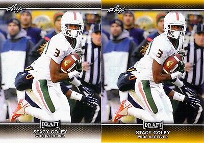 STACY COLEY 2017 LEAF DRAFT GOLD 2 CARD ROOKIE LOT! MIAMI - MINNESOTA VIKINGS!. rookie card picture