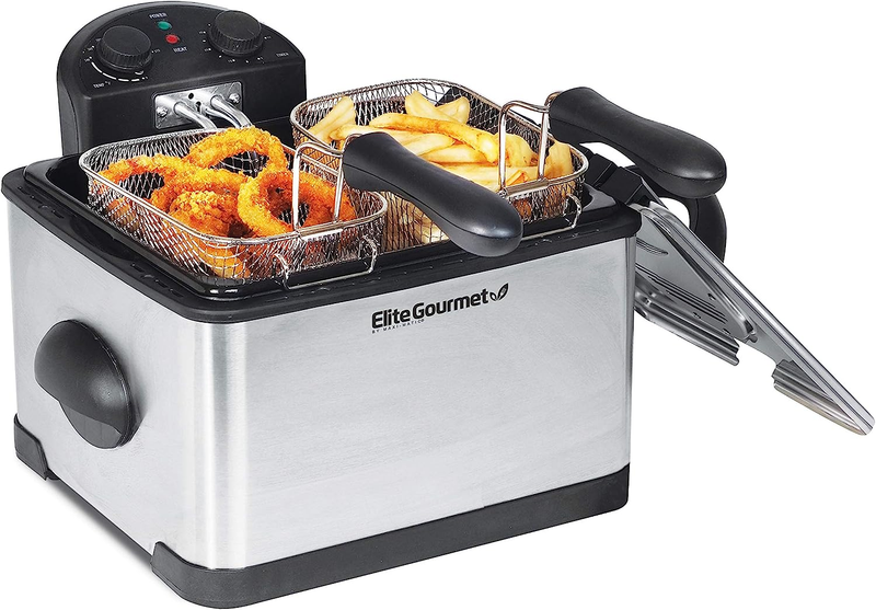 Elite Gourmet EDF-401T 1700W Triple Basket Deep Fryer 3x Stainless Steel