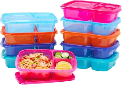 Easyboxes - Original Stackable Lunch Boxes - Reusable 3-Compartment Food Cont...