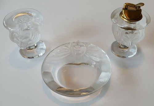 Lalique Lion Head Crystal Smoking Set - Cigar Ashtray