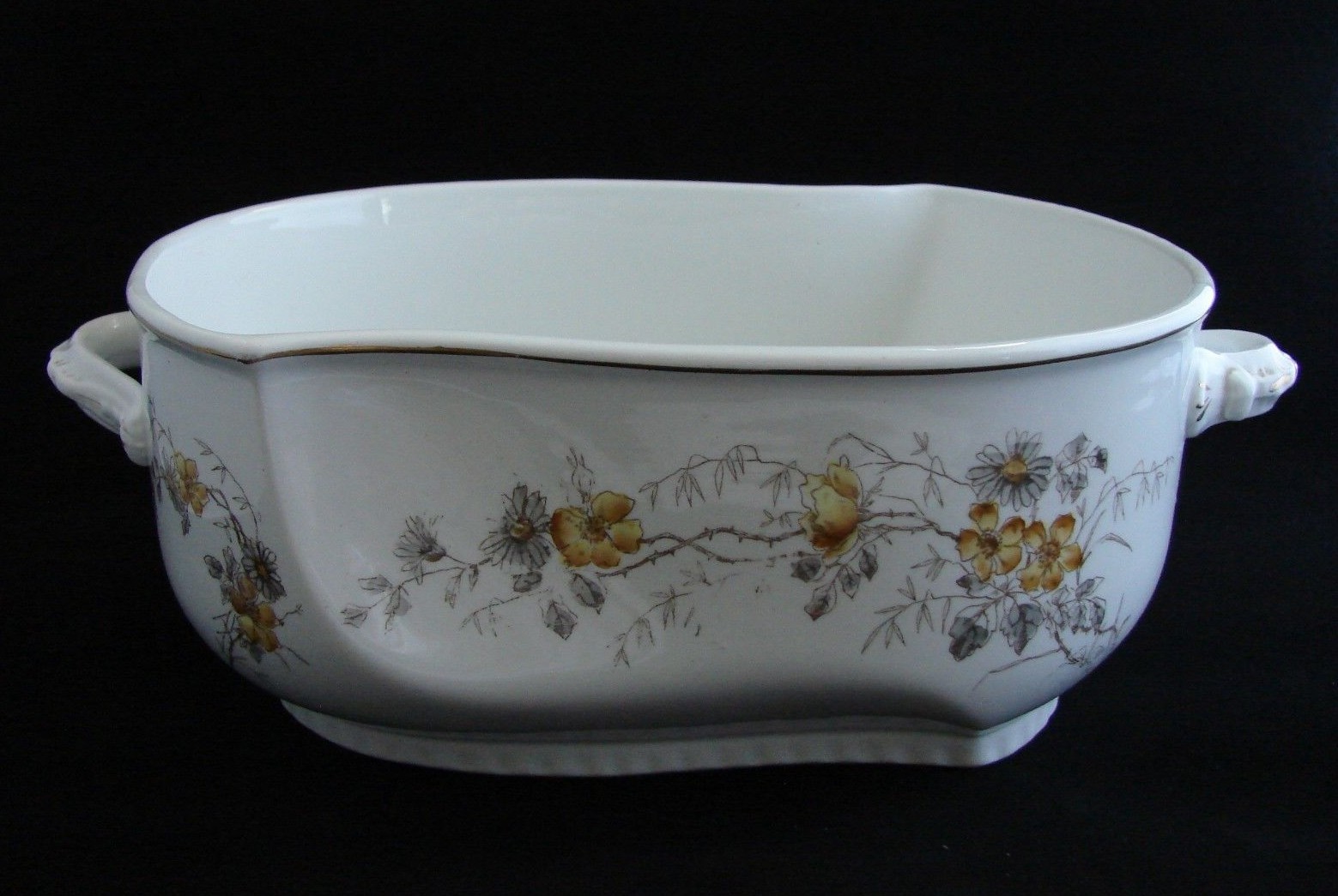 1920s Antique Johnson Bros England Semi Porcelain Lg Serving Bowl Yellow Flowers