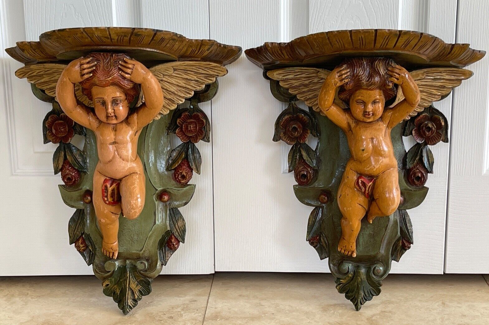 フランスアンティーク ウォールプラーク cherub エンジェル 天使 石膏 