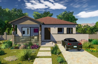 Modern 1 Story House Building Plan 2 Bedroom 2 Bathroom With Original CAD File