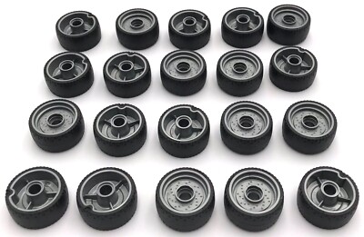 Lego 20 New Flat Silver Wheels 24 x 12 Pin Hole Molded Black Hard Rubber Parts
