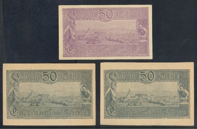 NOTGELD EFERDING - ÖSTERREICH  - 3 X 50 HELLER SCHEINE - GEBRAUCHT