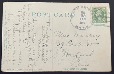 South Bristol, Maine Post Card mailed Jul 28, 1919 to Hartford, CT -  ME