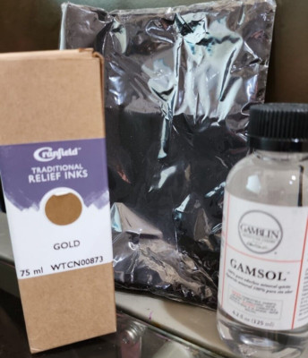 Gold Ink W/Black Silk Scarf  CRANFIELD GOLD INK 75ml & GAMBLIN MINERAL SPIRITS