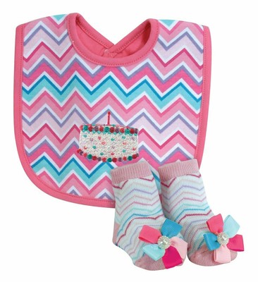 Stephan Baby Chevron Birthday Girl Striped Birthday Cake Bib & Sock Set 616244