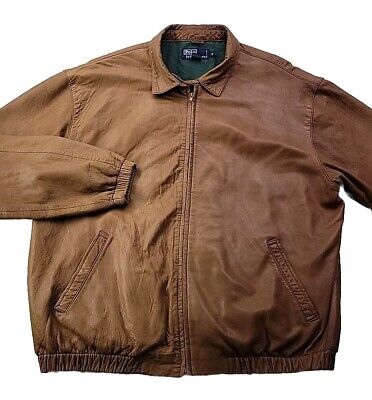 Polo Ralph Lauren Men XL Brown SOFT Leather Bomber Jacket Lined Full Zip *FLAWS