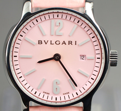 [Near MINT Box] BVLGARI Solotempo ST29S Pink Dila Leather Quartz Women's Watch