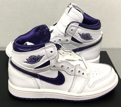 NIKE AIR JORDAN 1 HIGH OG PS WHITE COURT PURPLE SZ 10.5C CU0449-151
