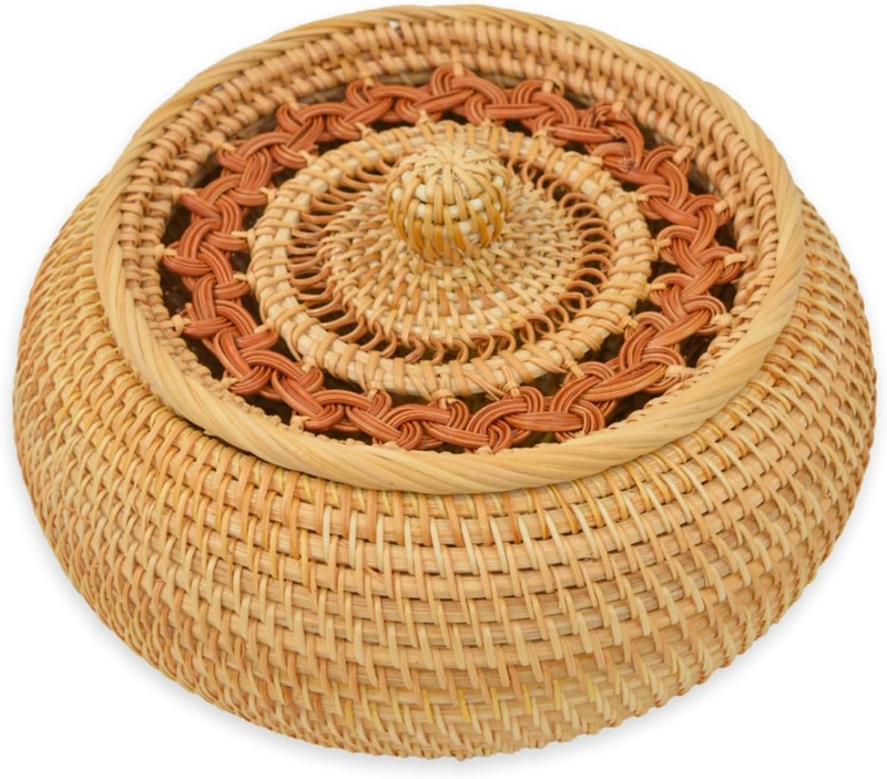 Kelly Storage Basket with Lid Natural Rattan Woven Container for Kitchen Pantry