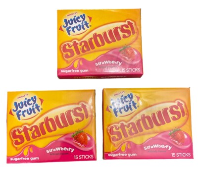 3 Packs Juicy Fruit Starburst Strawberry Gum 15 Sticks Each 45 Total Exp 07/2024