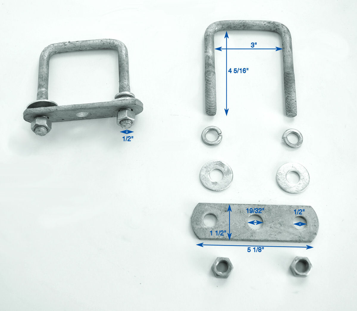 Single Axle Galvanized Boat Trailer U Bolt Kit 2 inch square axle