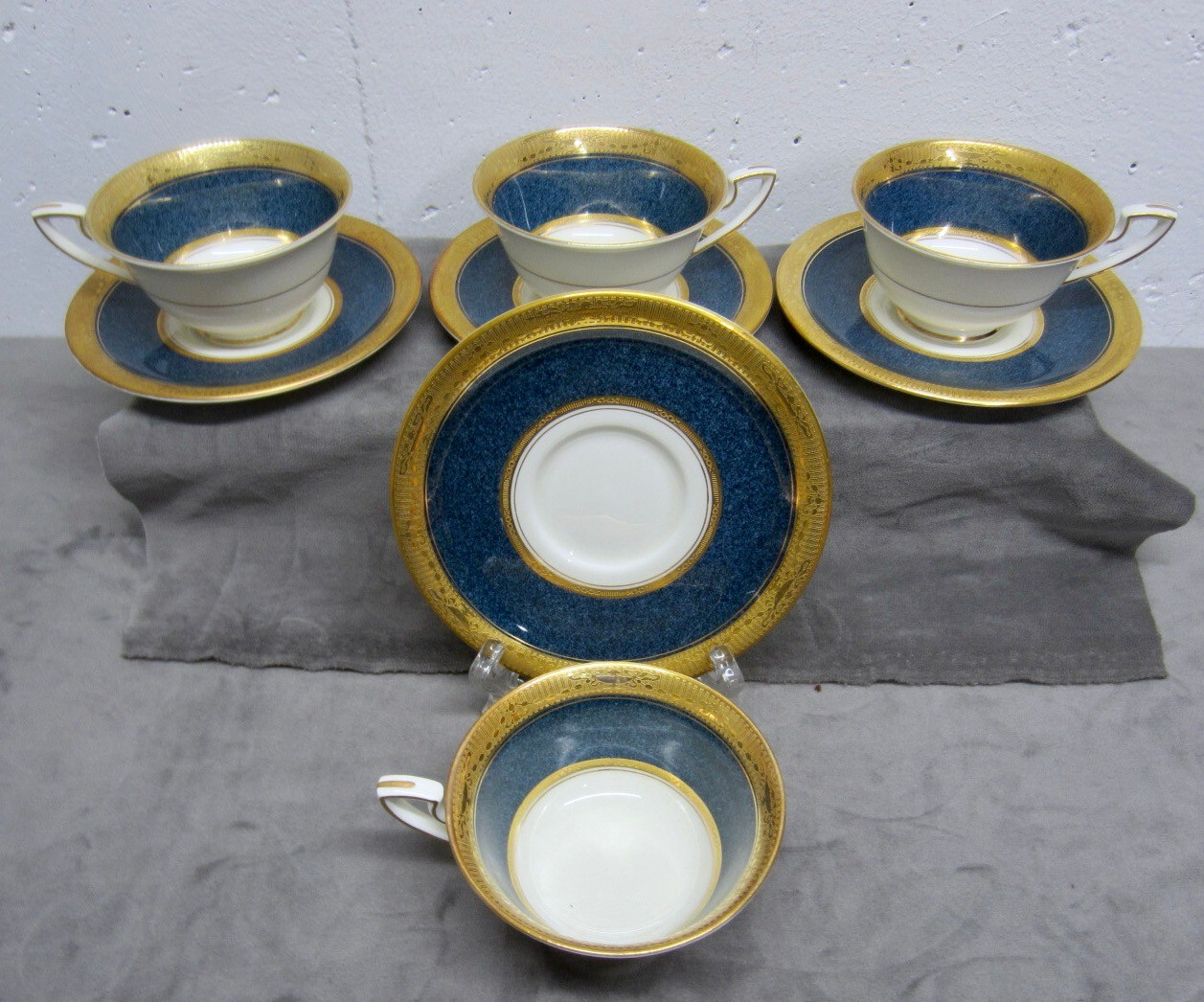 RARE Set/4 1926 Cobalt Blue & Gold ROYAL WORCESTER Tea Cups