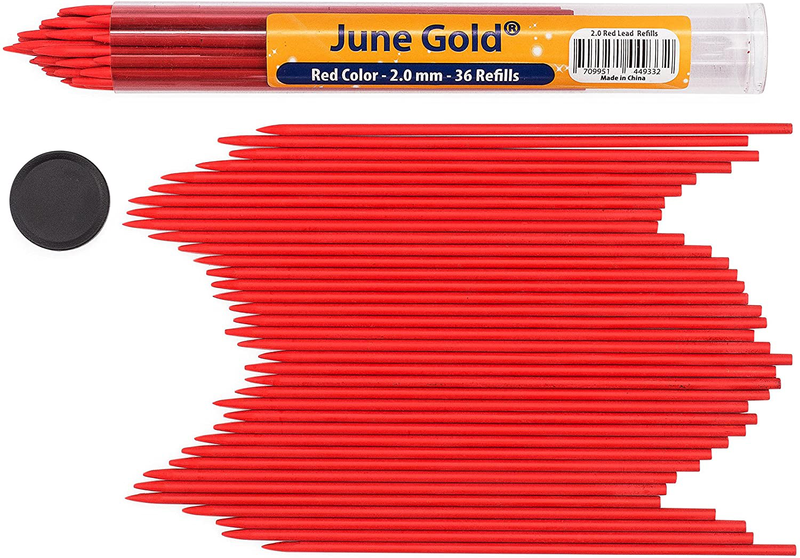 June Gold  Lead Refills with Dispenser, Bold Thickness 36 Red Colored 2.0 mm