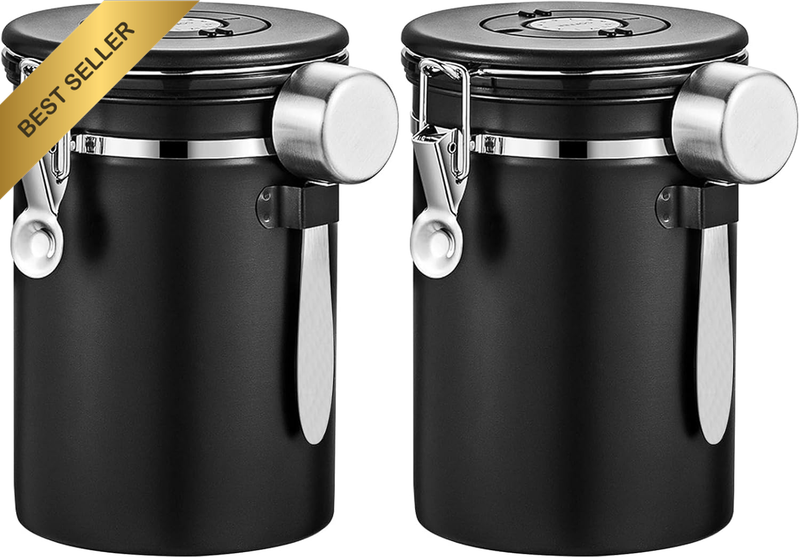 2 Pack Airtight Coffee Beans Canister, 1.8L/60Oz Stainless Steel Coffee Storage