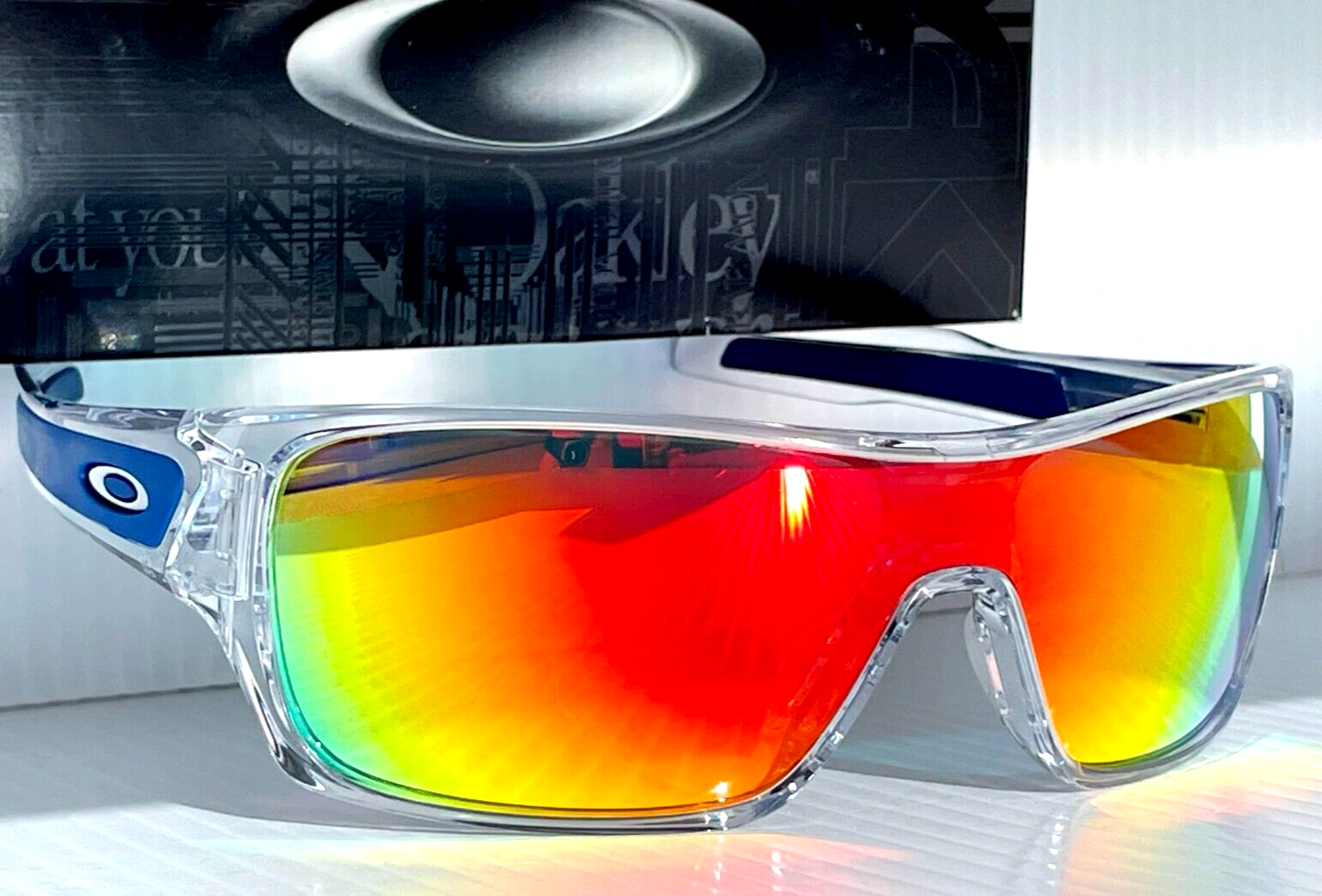 Pre-owned Oakley Turbine Rotor Shiny Clear & Blue Polarized Galaxy Ruby Lens Sunglass 9307 In Red