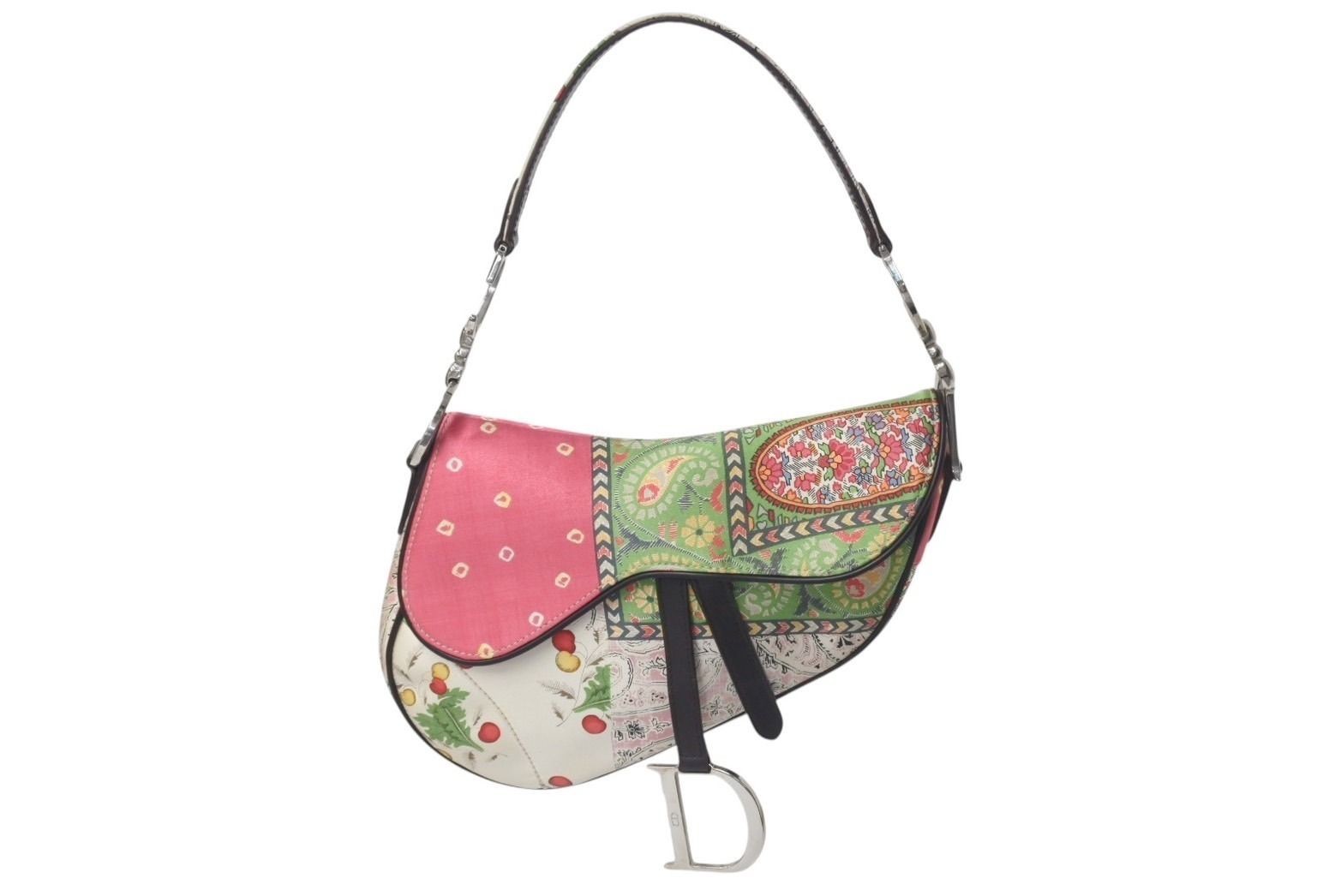 Christian Dior Saddle Bag 2003 Patchwork Paisley Pink Satin