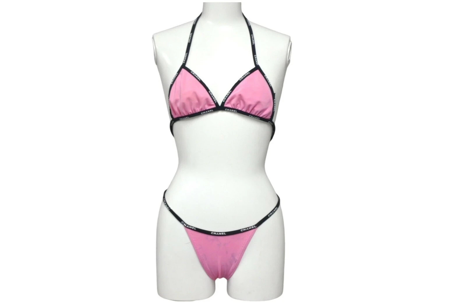 CHANEL ビキニ Authentic Chanel Vintage Bikini Swimsuit Pink Black Size 36