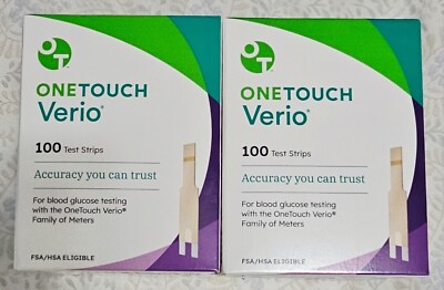 Brand New 200 One Touch Verio Blood Glucose Test Strips and Lancets