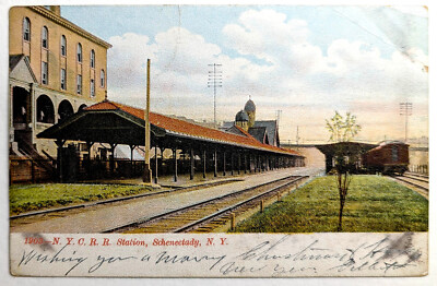 NYCRR Station 1903 SCHENECTADY NY Train Tracks Railway Caboose Orig VTG POSTCARD