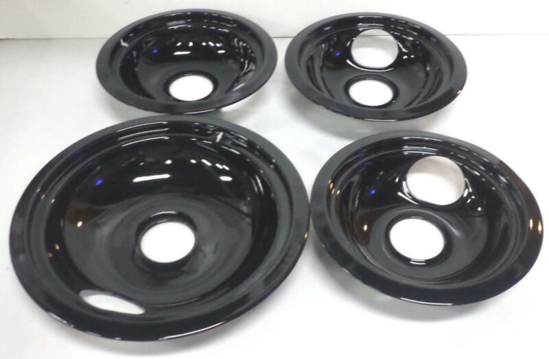 4 Pack Porcelain Black Drip Pans Bowls for GE Range 3-WB31M20 1-WB31M19