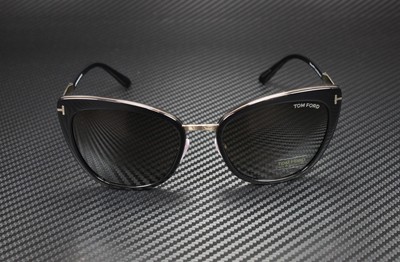 Pre-owned Tom Ford Simona Ft0717 01a Shiny Black Smoke 57 Mm Women's Sunglasses In Brown