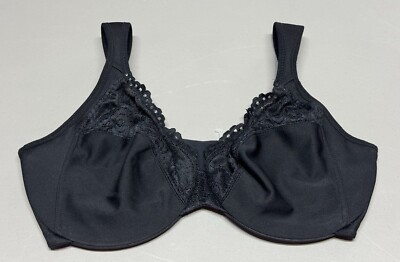 Glamorise 36F Full Figure Black Low Cut Wonderwire Lace Bra Underwire #1240 New