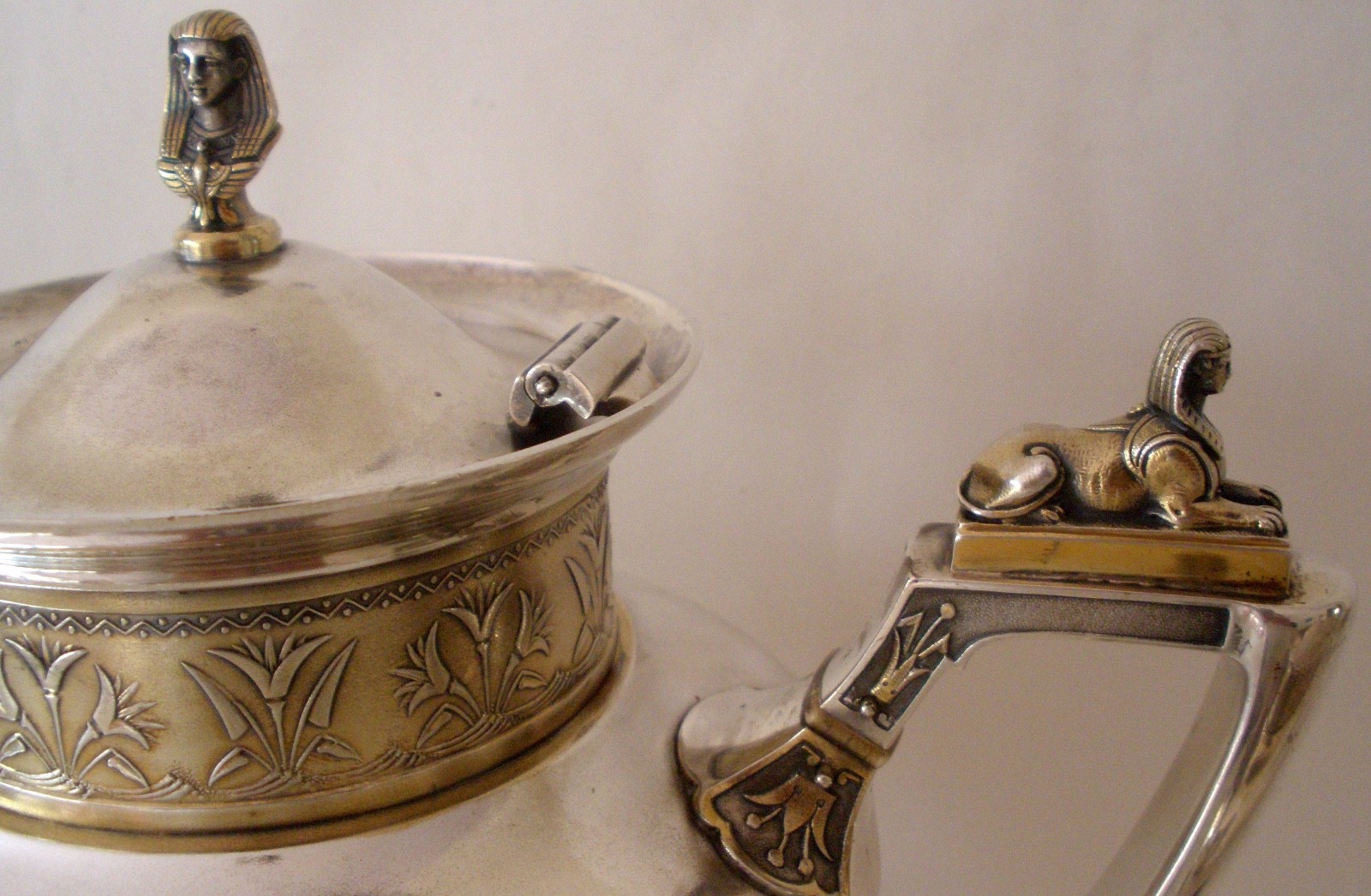 AMAZING GORHAM PARCEL GILT STERLING FIGURAL 3D SPHINX PHAROH EGYPTIAN TEA SET